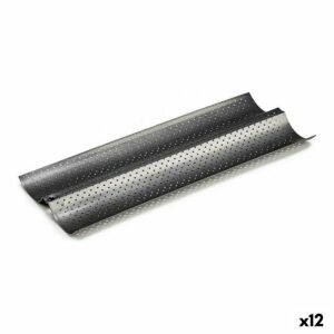 Molde para Baguettes Kinvara CK62863-21 Gris oscuro Metal Acero al carbono 16 x 2,5 x 38 cm Pan (12 Unidades)